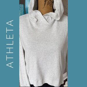 Athleta Presence Ribbed Cropped Pullover Hoodie - Soft Grey Heather - Women's S